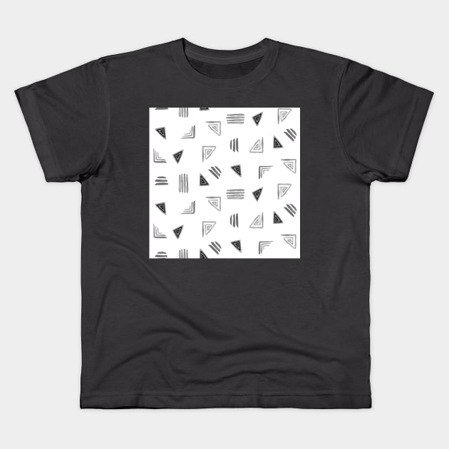 Black and White Miniprint Triangles Kids T-Shirt by Carolina Díaz